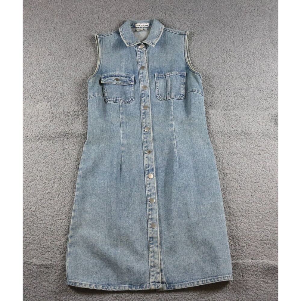 Newport New Jeanology Jean Dress Womens 6 Denim Snap Button Vtg Hong Kong Y2K
